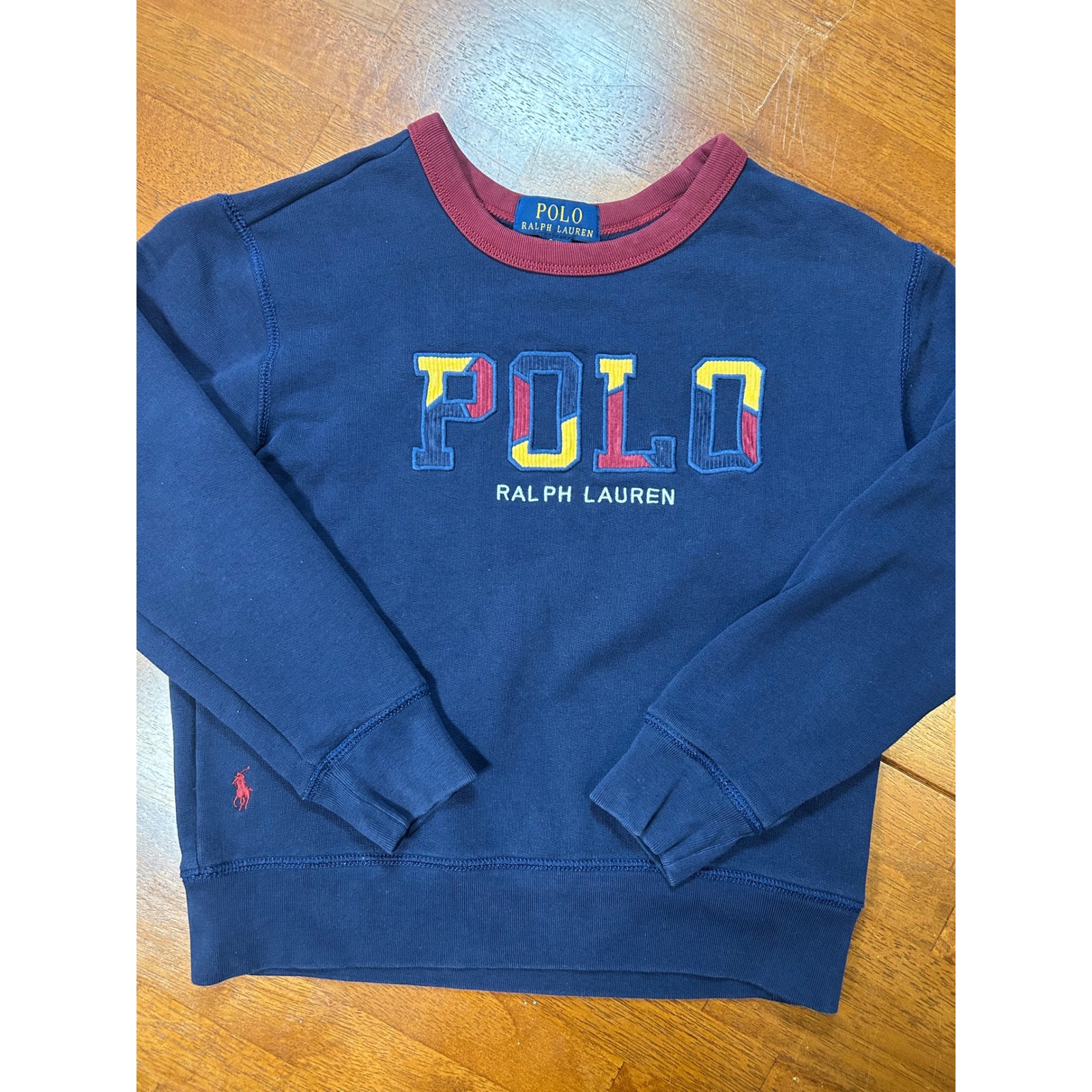 Polo Ralph Lauren Sweatshirt Kids S 8 Navy Blue Corduroy Logo Ringer Fleece
